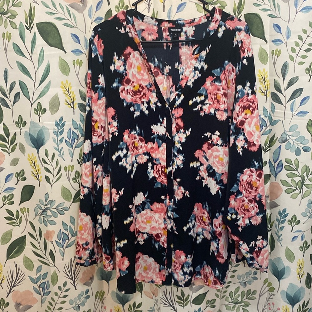 Torrid Floral Long Sleeve Blouse, Size 4